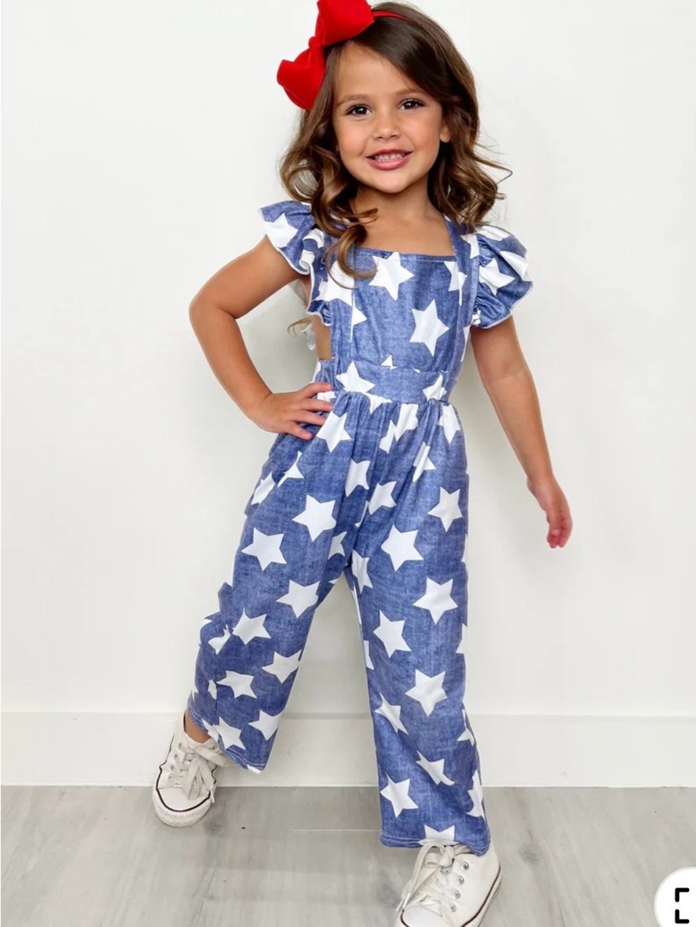 Girls Blue Star Print Jumpsuit